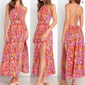Petal + Pup NWT Senorita Dress Floral Print Maxi Length Halter Neck Leg Slit 4